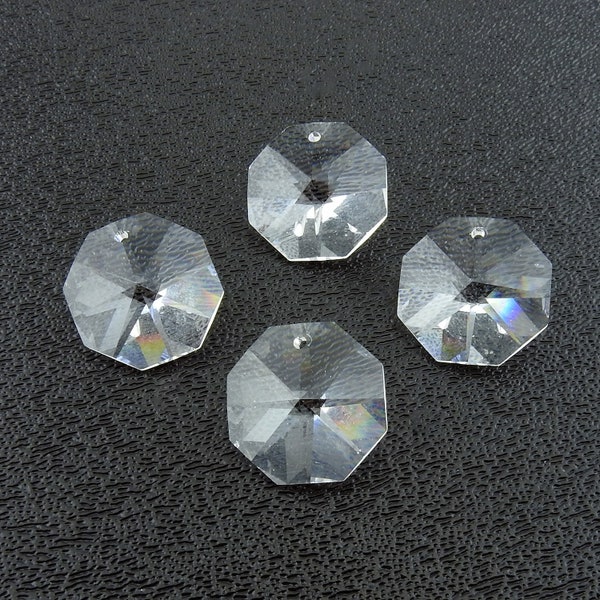 4 pcs clear vintage Swarovski crystal beads, octagonal chandelier pendants, front drill, article 8001, 18mm, Irina Miech