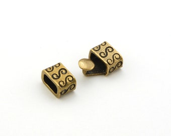 2 part leather hitch clasp, glue in component, antique brass, swirl designs, 12mm x 8mm, Irina Miech