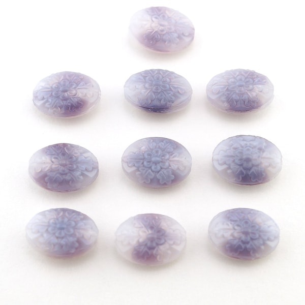 10 pcs Lavender Floral Glass Beads, Pastel Ovals, 14mm, closeout #F114-71