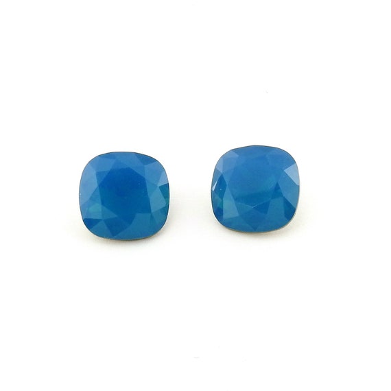 2 Pcs 12mm Cushion Cut Stones Swarovski Caribbean Blue Opal Etsy