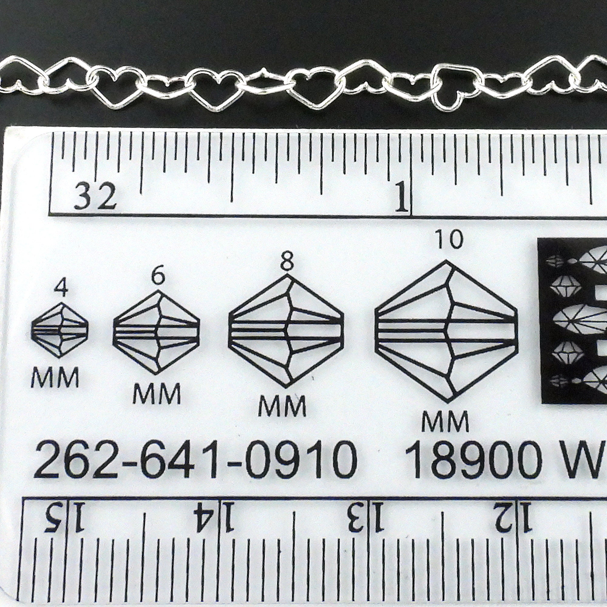 One Foot of Sterling Silver Heart Shaped Link Chain, 4.5mm, Irina