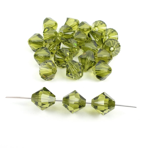 24 pcs Swarovski crystal bicone beads, Olivine green color, article 5328, xilion cut, Irina Miech, 8mm
