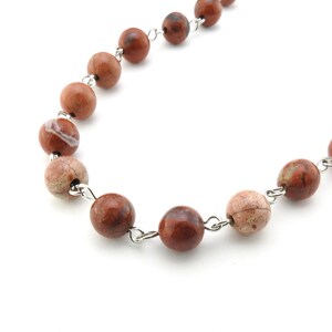 1 foot of red jasper beaded chain, 8mm stone links, silver finish base metal, Irina Miech