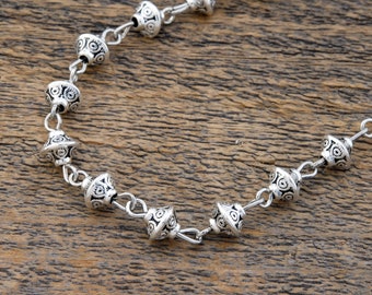 1 foot of Boho metal beaded chain, 6mm filigree bead links, antique silver finish, Irina Miech