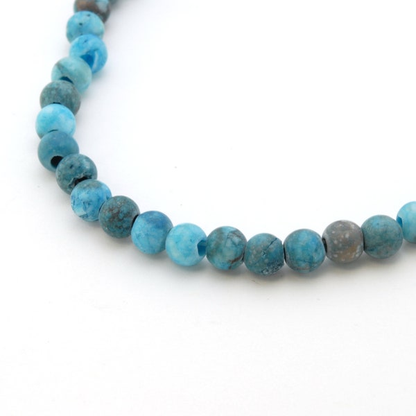 Large hole dyed jasper beads, 7" strand, sky blue and brown round semiprecious stone, matte finish, 2mm hole, avg size 6mm