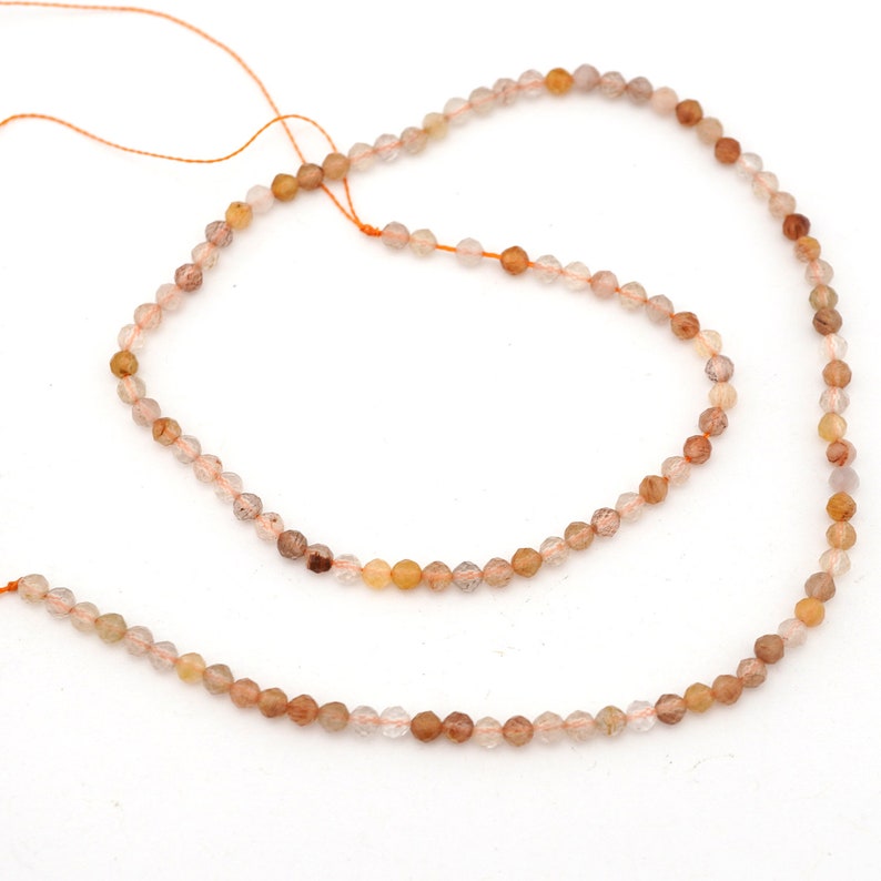 Irina Miech clear Small faceted rutilated quartz beads 15 strand brown round semiprecious stone 4mm