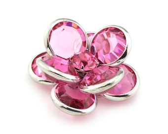 Vintage Swarovski Flower Component, Large Rose Crystal Multihole Finding, Pink Floral Focal Point, 28mm