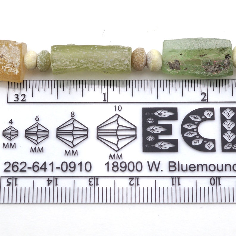 transparent blue green freeform rectangular avg length 15mm One strand antique Roman glass beads