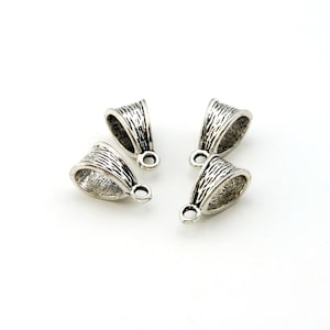 4 pcs antique silver plated brass bails, jewelry component, 6mm hole, Irina Miech