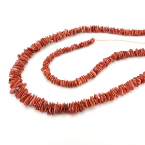 Red spiny oyster heishi chip beads, 16&quot; strand, graduated semiprecious shell, 3mm to 11mm, Irina Miech