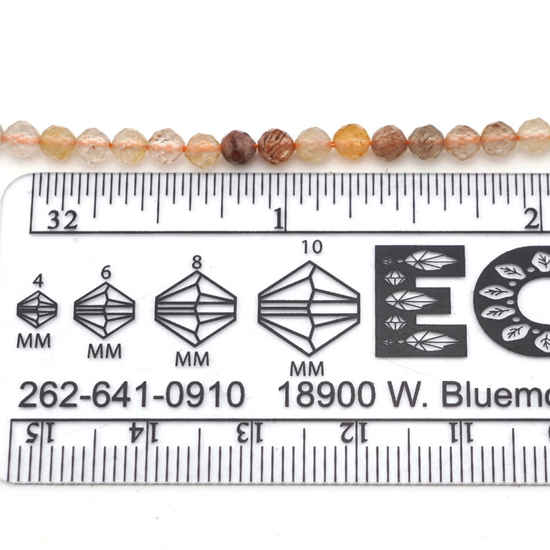 Irina Miech clear Small faceted rutilated quartz beads 15 strand brown round semiprecious stone 4mm