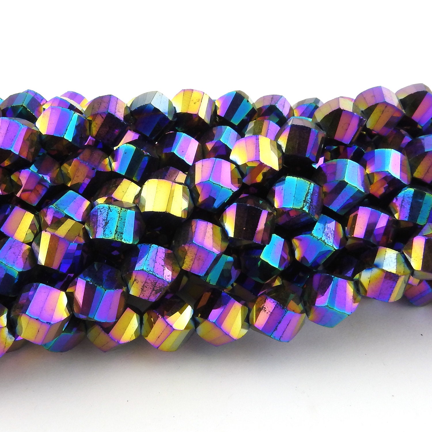 One Strand Faceted Glass Thunder Polish Twisted Diamond