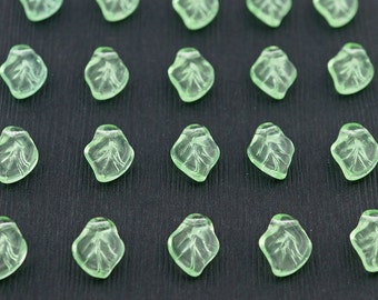 20 pcs Transparent Light Green Leaf Beads, Small, German Glass, 11mm, closeout #L112-66