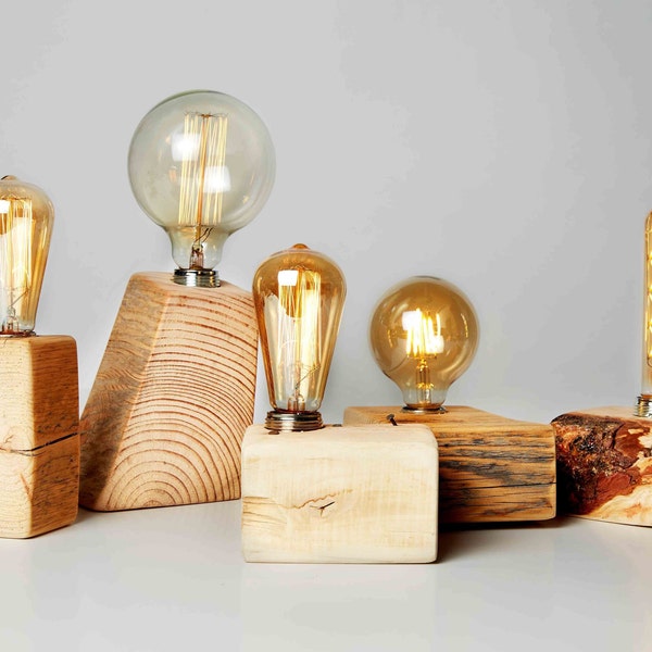 Edison Bulb Lamp made from Reclaimed Wood, Housewarming Gift, Bedside Lamp, Wood Desk Lamp, Home Office, Night Light, Sending Love, Hygge