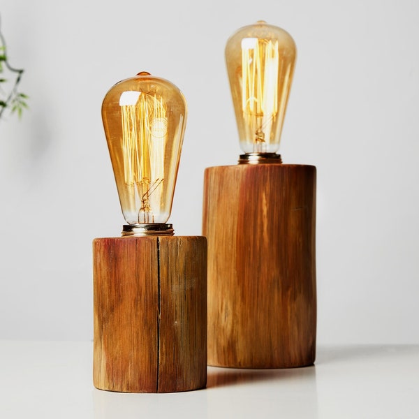 Edison Bulb Lamp, Desktop Lamp, Tabletop Lamp, Home Office, Housewarming Gift, Exposed Bulb, Wooden Table Lamp, Log lamp, Sending Love