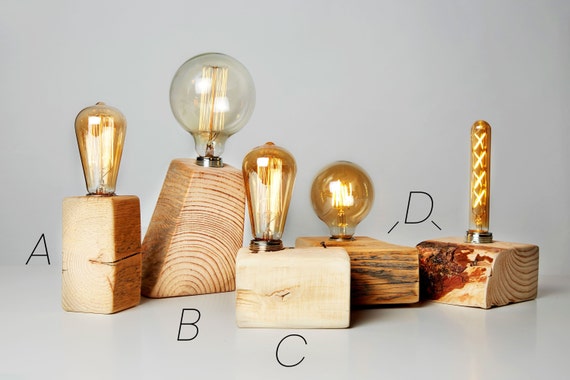 Reclaimed Wood Edison Bulb Lamp Eco Friendly Modern Wood