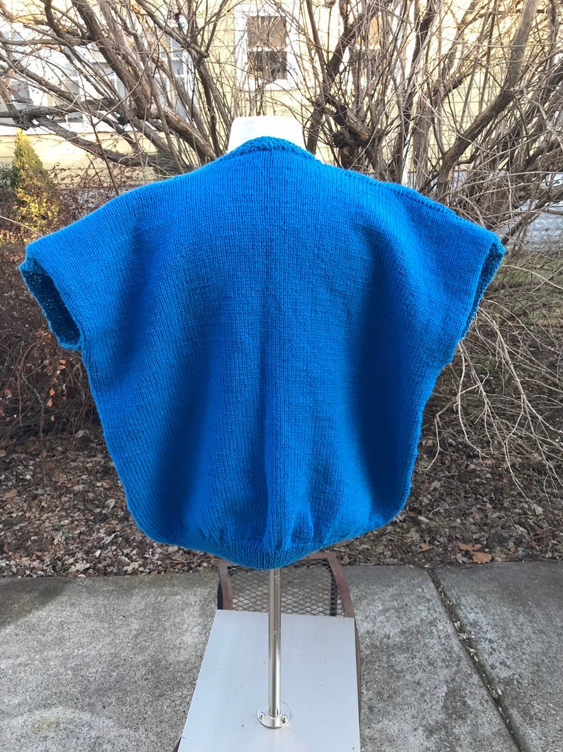 Hand Knit Blue Sweater Vest Vintage Handmade Size Medium Etsy