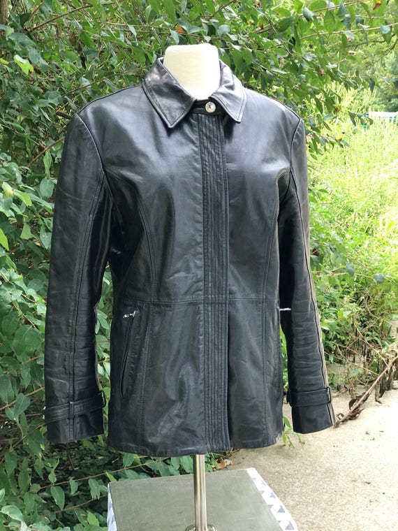 Coach Brand Coat Black Leather Jacket Size 10 Medium