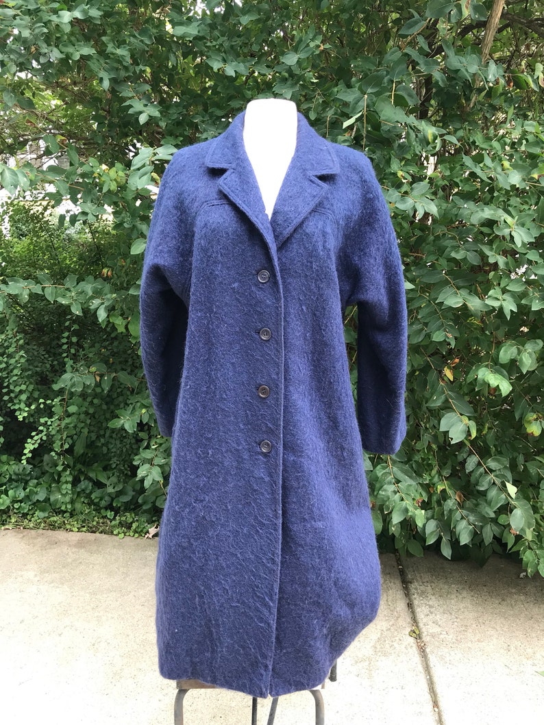 Blue Mohair and Wool Coat Vintage 70s Overcoat Lou Fritzel | Etsy
