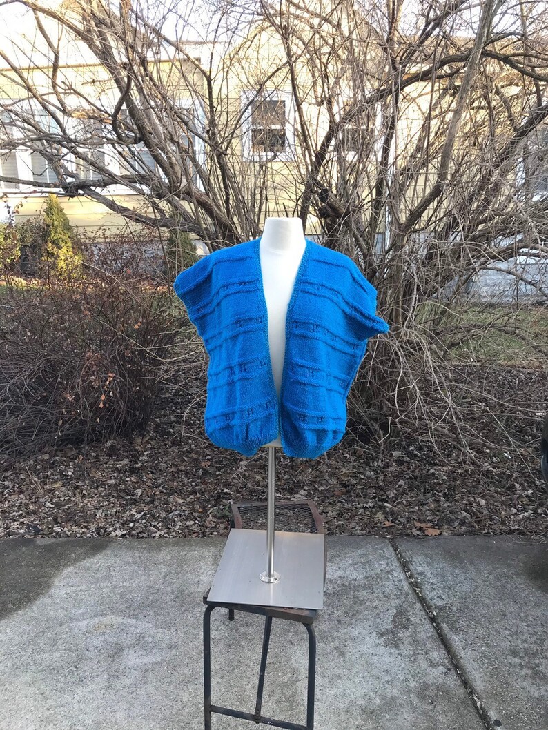 Hand Knit Blue Sweater Vest Vintage Handmade Size Medium Etsy