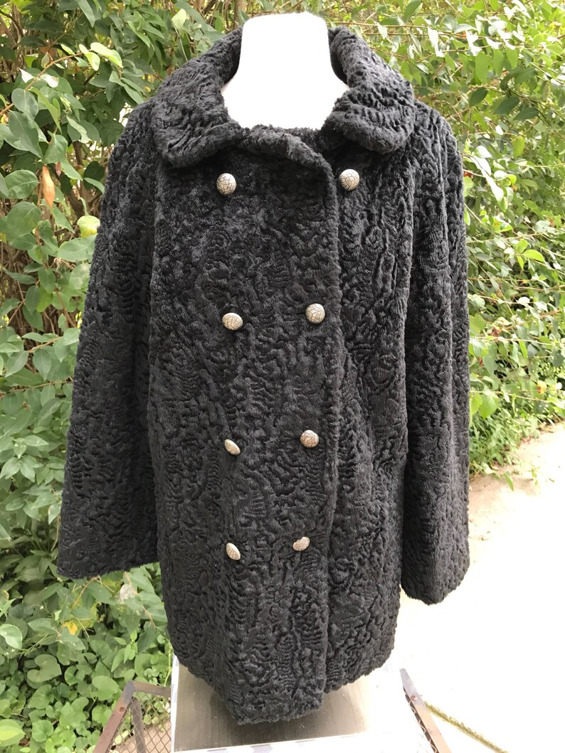 Faux Lambs Wool Pea Coat Size Medium 60s Vintage Curly Faux | Etsy
