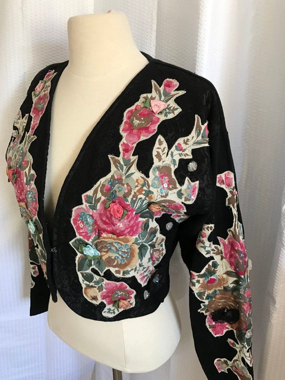 Vintage Appliquéd Jacket, Size Small Medium Crop T