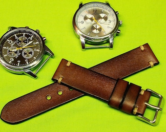 Handmade Brown Chromexcel Leather Watch Strap: 18mm-24mm, Watch Band, Itallian Vegetable Tanned, 094