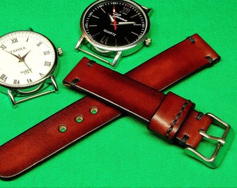 Handmade Brown cognac Chromexcel Leather Watch Strap 18mm, 19mm, 20mm, 21mm, 22mm, 24mm, watch strap leather, Leather watch strap, 091