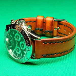 Correa de reloj de cuero hecha a mano con cuero Chromexcel curtido vegetal, correa de reloj, 20 mm, 22 mm, 18 mm, 24 mm, correa de reloj de cuero bronceado, 123