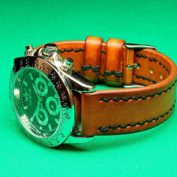 Bracelet de montre en cuir fait main avec cuir Chromexcel tanné végétal Tan, Bracelet de montre, 20 mm, 22 mm, 18 mm, 24 mm, bracelet de montre Cuir Tan, 123