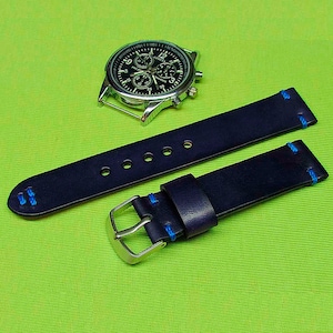 Handmade Watch Strap with Dark blue Chromexcel Leather 18mm, 20mm, 22mm, 24mm, Leather watch strap, Watch Strap Leather, Watch band, 031