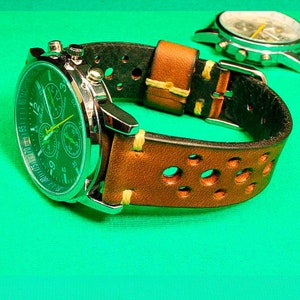 Handmade Leather Watch Strap Rally Watch Strap of Distressed Brown Leather 22mm 24mm 18mm 20mm Watch Strap Leather, 086