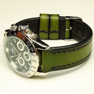Handmade Watch Strap with Green vegetable tanned Chromexcel Leather, Leather Watch Strap, 18mm, 20mm, 22mm, 24mm, Watch Strap Leather,112