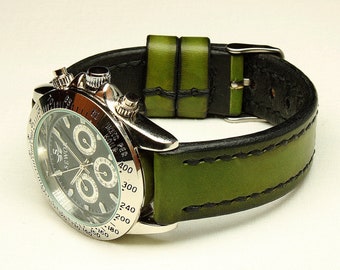 Handmade Watch Strap with Green vegetable tanned Chromexcel Leather, Leather Watch Strap, 18mm, 20mm, 22mm, 24mm, Watch Strap Leather,112