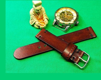 Handmade Brown Itallian vegetable tanned Chromexcel Leather Watch Strap: Sizes 18mm-24mm, Watch Band, 045