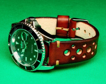 Handmade Rally Watch Strap Brown Cognac Italian Leather: 18mm-24mm, Watch Band, Vegetable Tanned,116