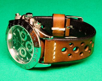 Handmade Rally Watch Strap Distressed Brown Leather: 18mm-24mm, Watch Band, Vintage Style,108