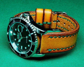Handmade Leather watch strap with Whiskey vegetable tanned Chromexcel Leather, Watch Strap, 18mm, 20mm, 22mm, 24mm,  Unisex watch strap,114