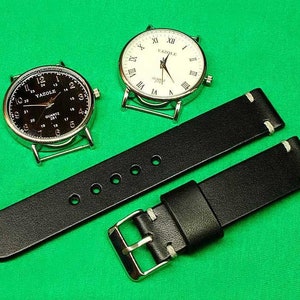 Handmade Black Italian Leather Watch Strap 18mm, 20mm, 22mm, 24mm, Watch Strap Leather, Leather Watch Strap, Watch band Leather, 088