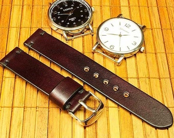 Handmade Blood Burgundy Leather Watch Strap 18mm, 20mm, 22mm, 24mm, Leather watch strap, Watch Strap Leather, watch band,093