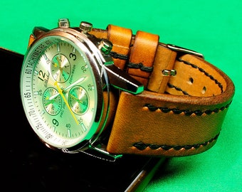 Handmade Whiskey Chromexcel Leather Watch Strap: 18mm-24mm, Watch Band, Italian Vegetable Tanned,091