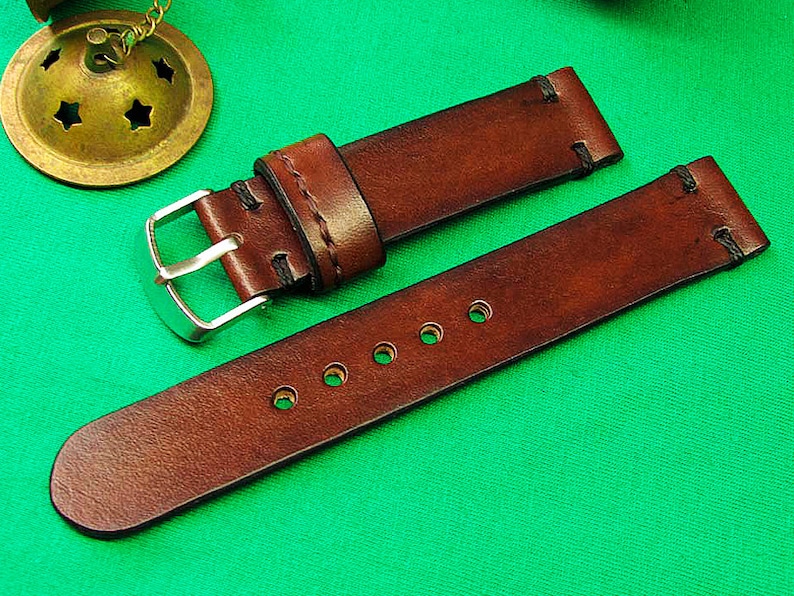 Handmade Brown Itallian vegetable tanned Chromexcel Leather Watch Strap 18mm, 20mm, 22mm, 24mm, Watch Strap Leather, Watch band, 045 image 2