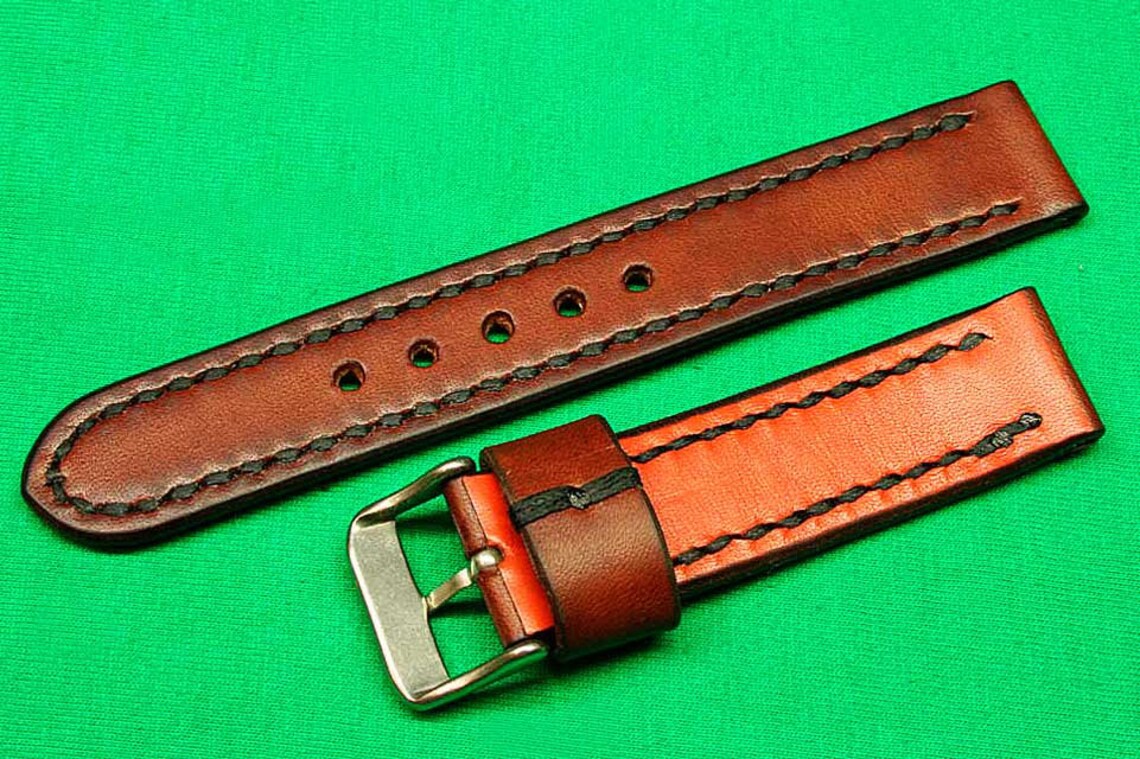 Handmade Leather watch strap with Brown cognac vegetable Etsy