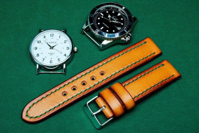 Handmade Leather Watch Strap With Whiskey Vegetable Tanned Etsy