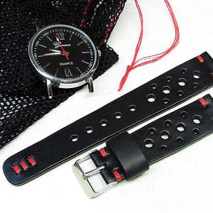 Handmade  Watch Strap Rally of black leather 18mm, 20mm, 22mm, 24mm, Leather Watch Strap, Watch Strap Leather  Black Itallian Leather, 062
