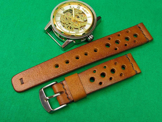 Handmade Rally Watch Strap whiskey leather: 18mm-24mm, Watch Band, Vegetable Tanned ,057