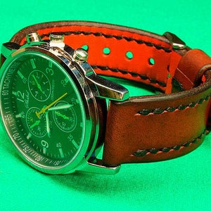 Handmade Leather watch strap with Brown cognac vegetable tanned Chromexcel Leather, Watch Strap 20mm, 24mm, 18mm, 22mm, Unisex watch strap