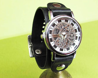 Handmade Black Watch Cuff strap: 16mm-24mm, Watch Band, Italian Vegetable Tanned,092