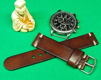 Handmade Watch Strap Brown Chromexcel Vegetable Tanned Leather: 18mm-24mm, Watch Band, Vintage Style, 005