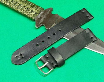 Handmade Watch Strap Italian Distressed Black Leather: 18mm-24mm, Watch Band, Vintage Style,044